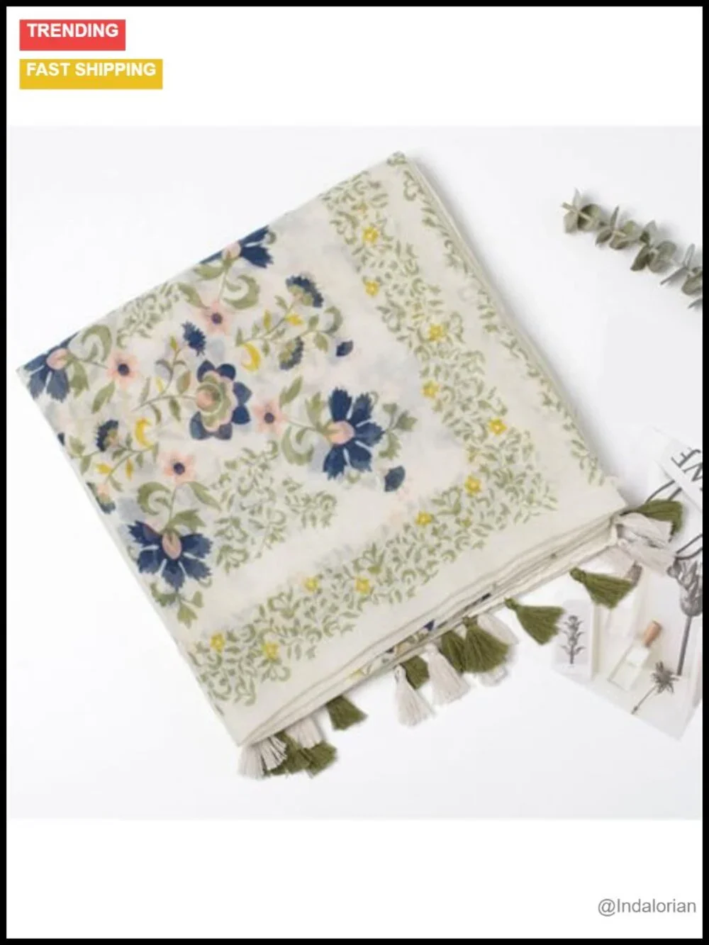 Lightweight Floral Printed Fringed Shawl Wrap Scarf